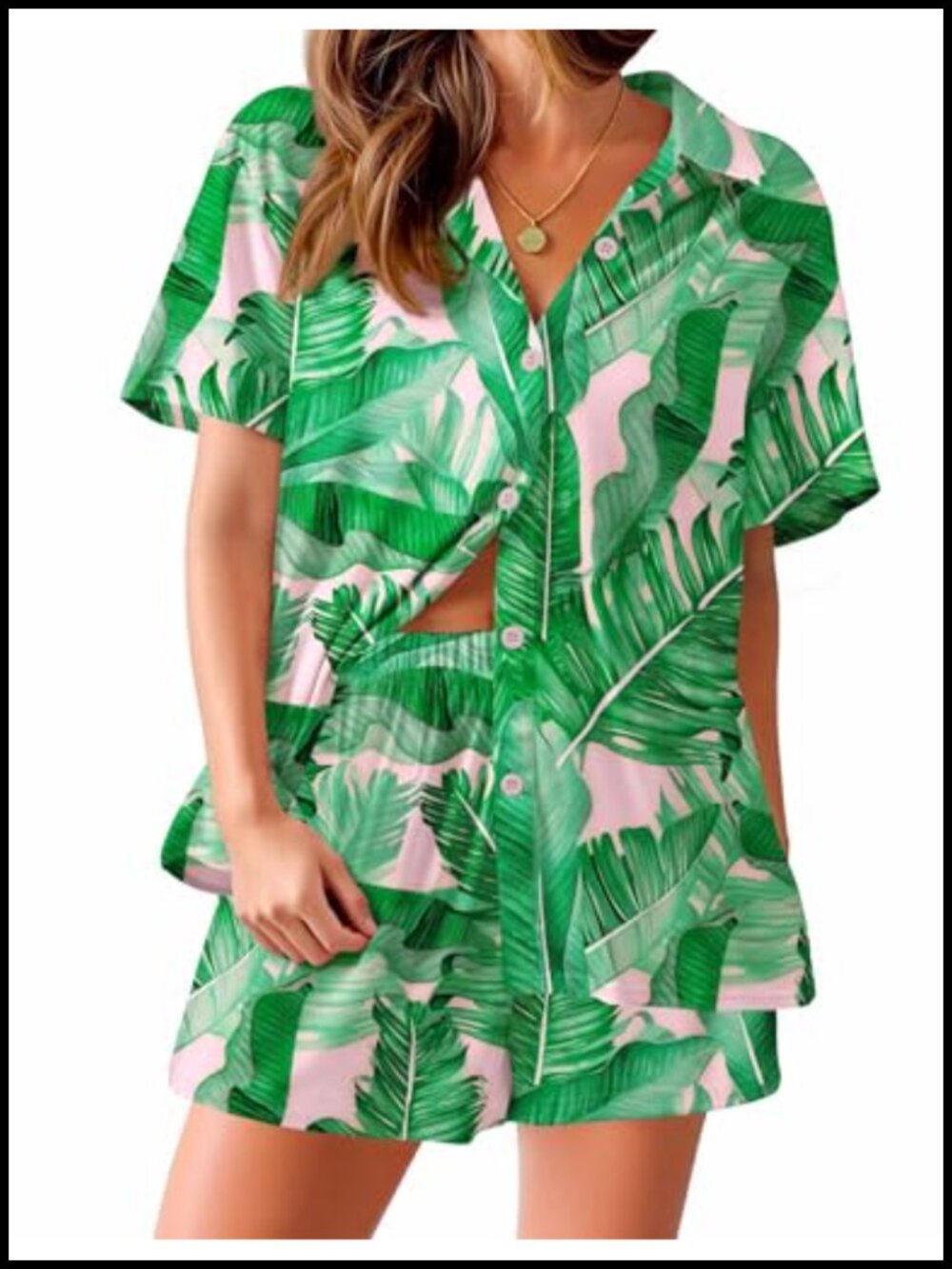 Ekouaer Women's Pajama Set Short Sleeve Button Down 2-Piece Lounge Sleepwear